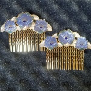 Vintage Chinese Cloisonne Hair Combs floral design